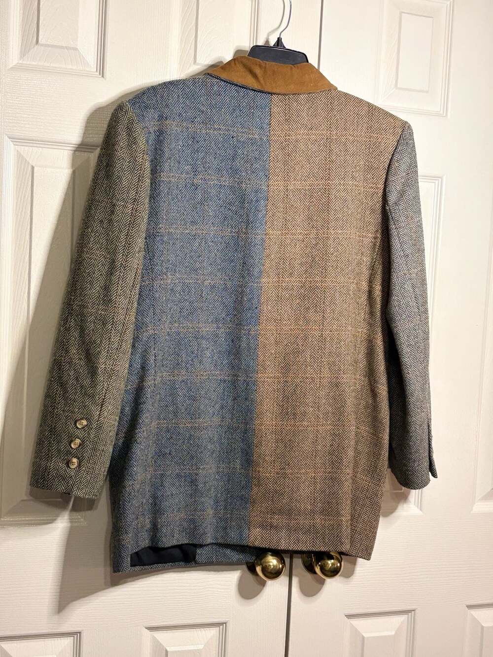 Vintage QPS Patchwork Herringbone Wool-Blend Blazer Jacket #1401 - Picture 5 of 5